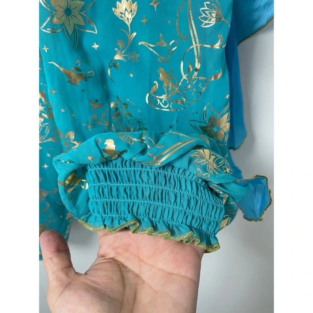 Disney Princess Jasmine Costume Kids M 9/10 Turquoise Gold Sequin 2 pc Set